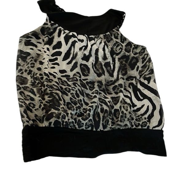 COIN size XL gray & black sleeveless lined, top crochet trim - Picture 1 of 10